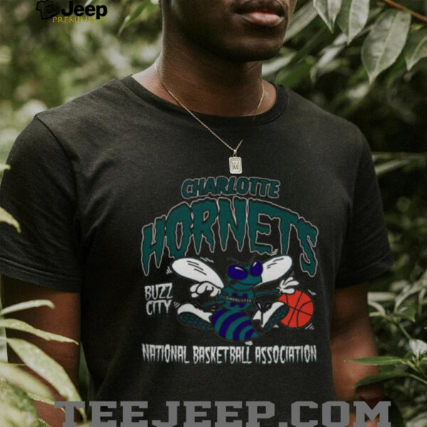Mitchell & Ness Black Charlotte Hornets Retro Mascot Script T Shirt