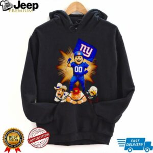 New York Giants mascot standing with flag shirt