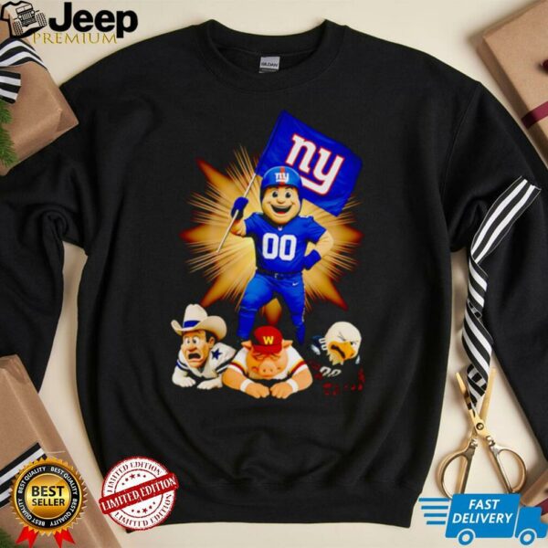 New York Giants mascot standing with flag shirt