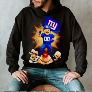 New York Giants mascot standing with flag shirt