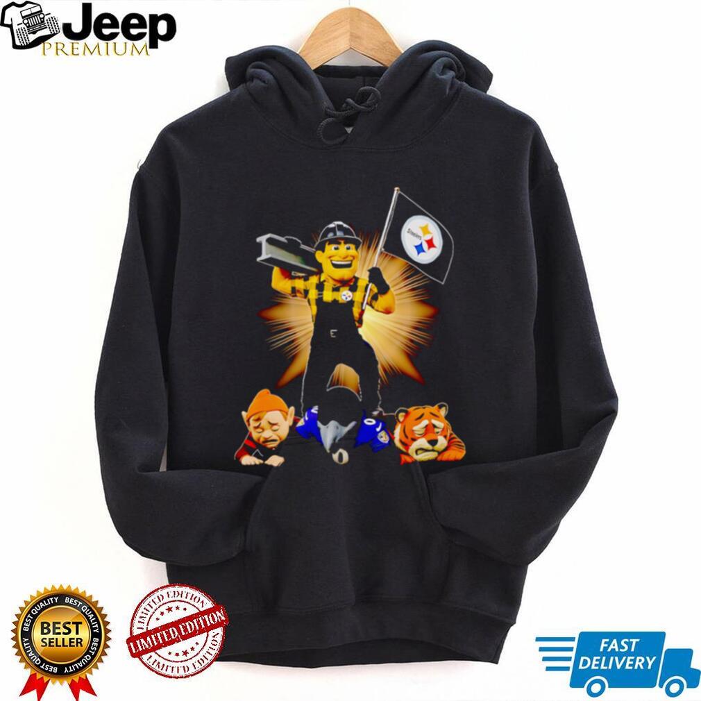 Pittsburgh Steelers mascot standing with flag shirt - Front view, patriotic design