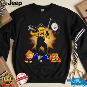 Pittsburgh Steelers mascot standing with flag shirt