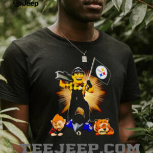 Pittsburgh Steelers mascot standing with flag shirt