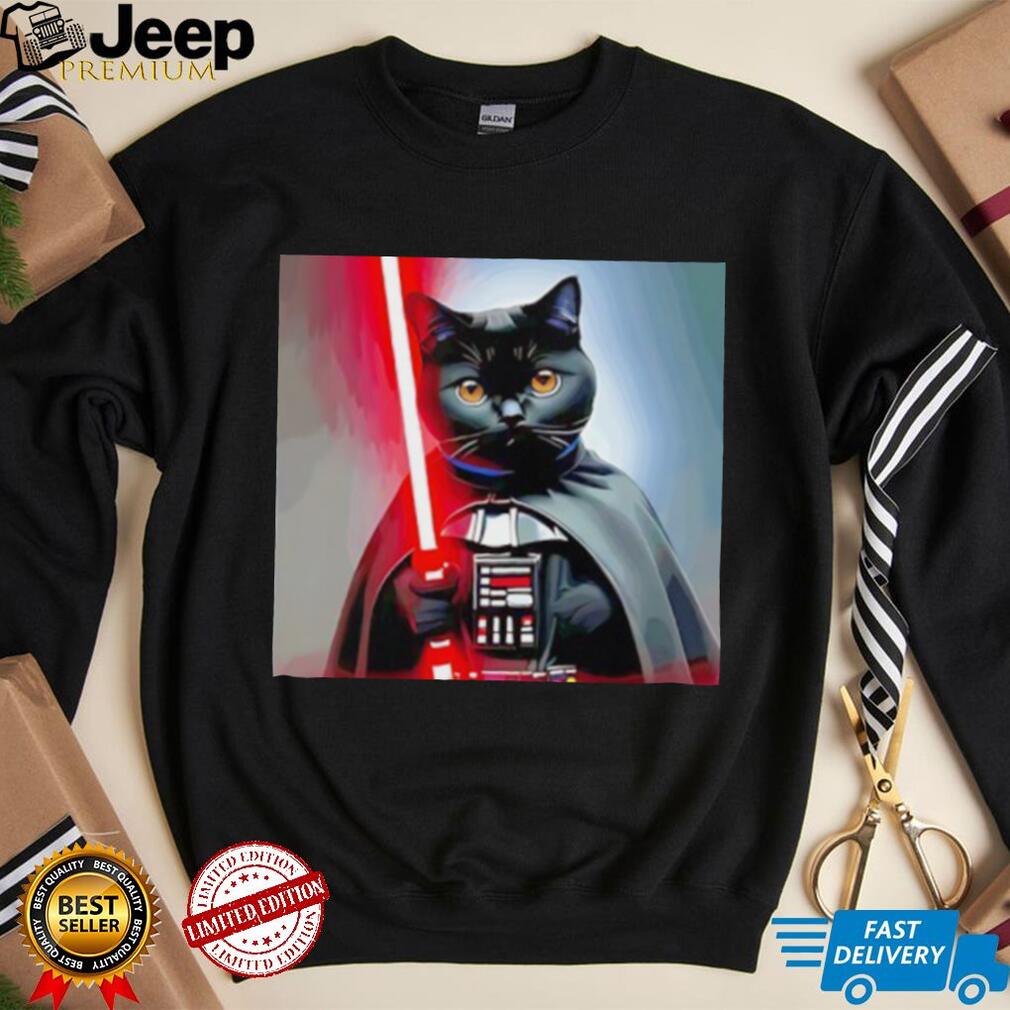 Planet Cat Vader Star Wars shirt design featuring a cat as Darth Vader