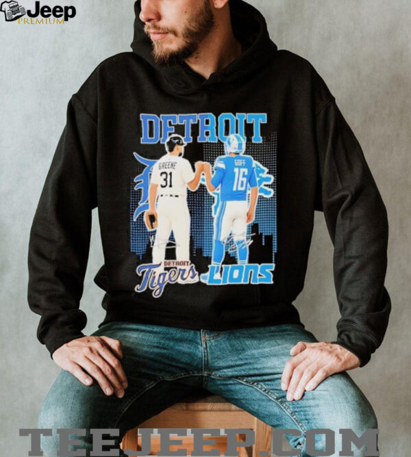 Riley greene and jared goff detroit tigers x detroit lions signatures s shirt