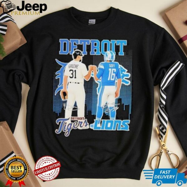 Riley greene and jared goff detroit tigers x detroit lions signatures s shirt