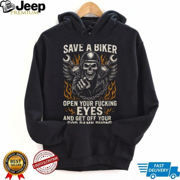 SAVE A BIKER   Skull Motorcycle Attitude Shirt