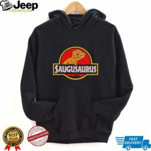 Saugusaurus Orange Dinosaur X Jurassic Park logo shirt