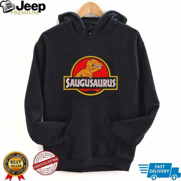Saugusaurus Orange Dinosaur X Jurassic Park logo shirt