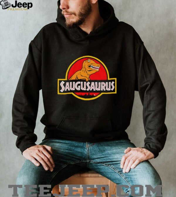Saugusaurus Orange Dinosaur X Jurassic Park logo shirt
