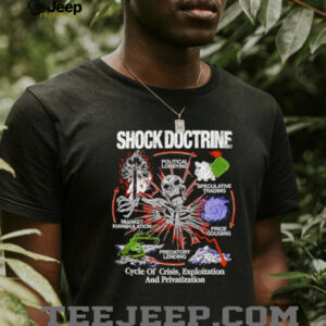 Shock Doctrine cycle of crisis exploitation and privatization skeleton shirt