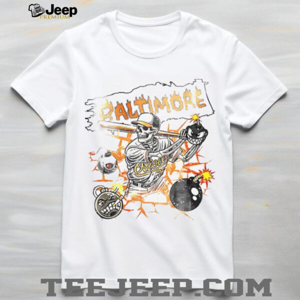 Skeleton vs Baltimore Orioles Baseball MLB Game Day spooky Halloween shirt