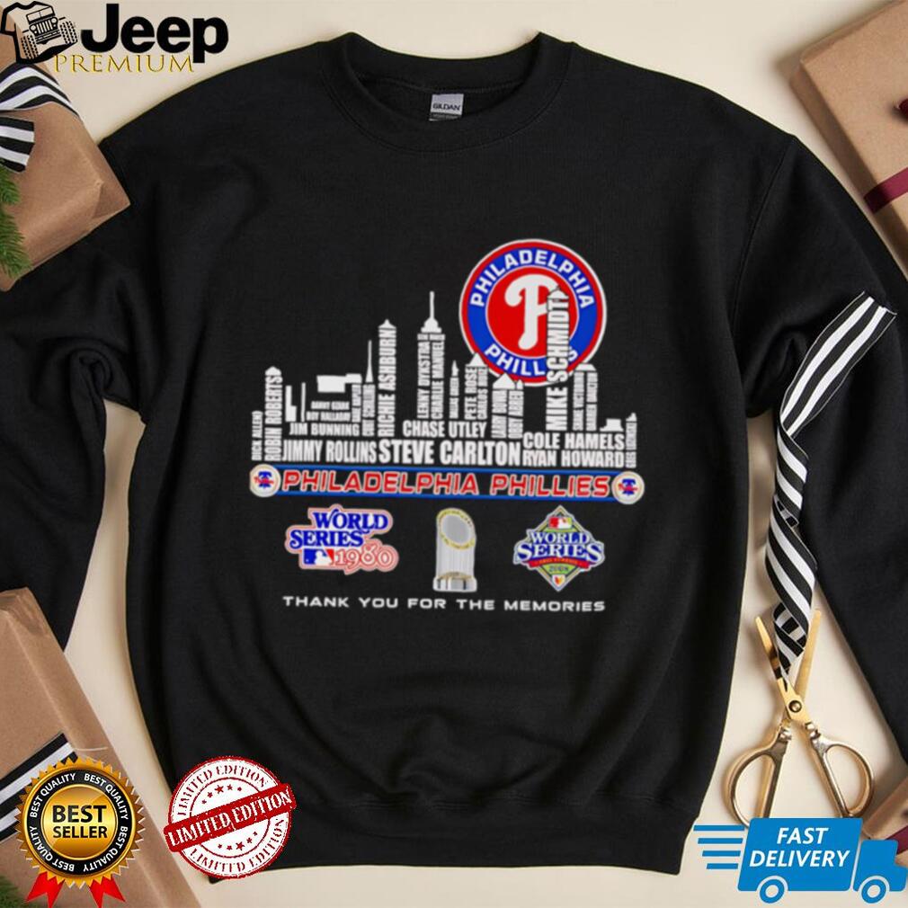 Skyline name Philadelphia Phillies World Series thank you for the memories shirt Skyline name Philadelphia Phillies World Series thank you for the memories shirt