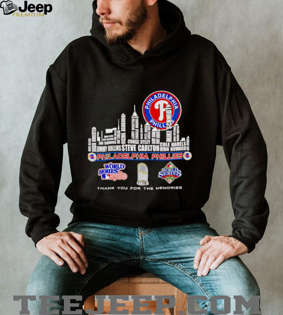 Skyline name Philadelphia Phillies World Series thank you for the memories shirt Skyline name Philadelphia Phillies World Series thank you for the memories shirt