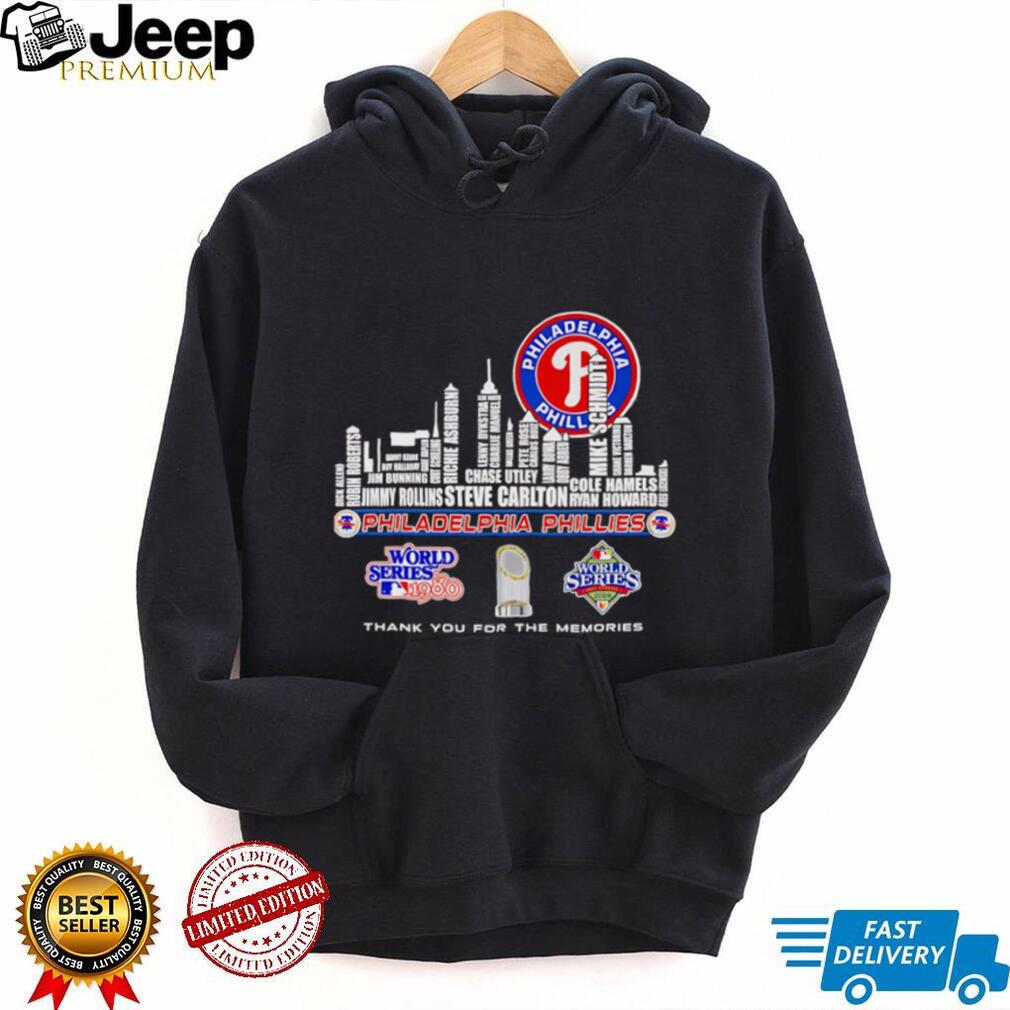 Skyline name Philadelphia Phillies World Series thank you for the memories shirt Skyline name Philadelphia Phillies World Series thank you for the memories shirt