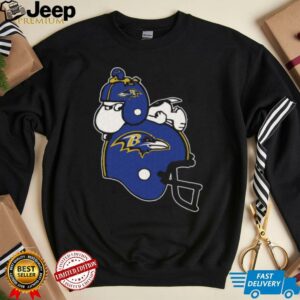 Snoopy And Woodstock Resting On Baltimore Ravens Helmet Shirt