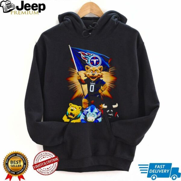 Tennessee Titans mascot standing with flag shirt