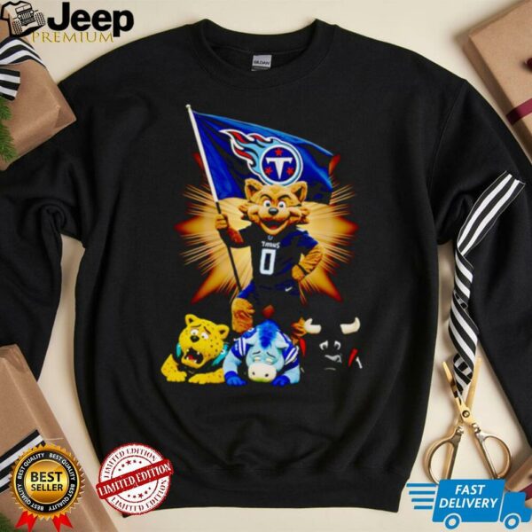 Tennessee Titans mascot standing with flag shirt