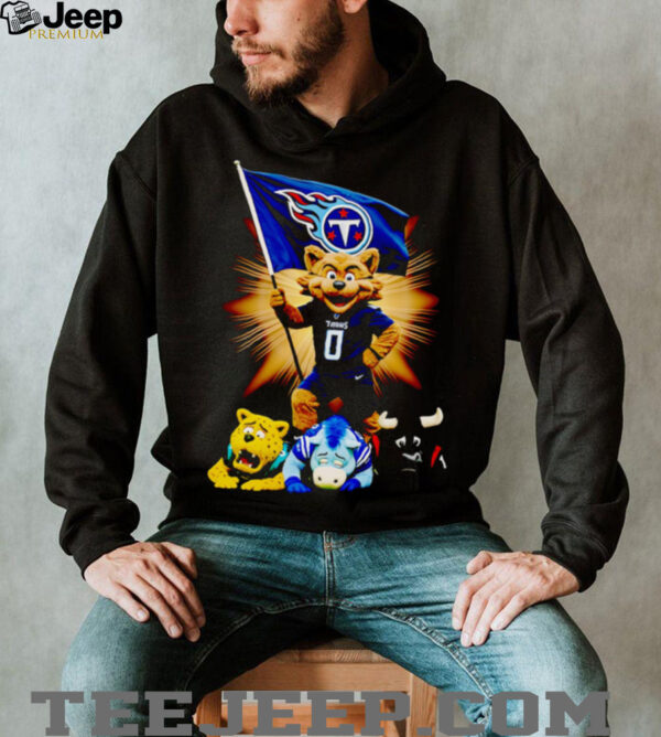 Tennessee Titans mascot standing with flag shirt