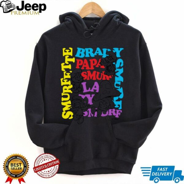 The Smurfs Character Outlines and Groovy Text Cartoon Shirt