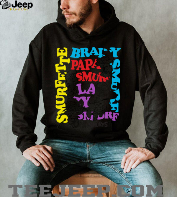 The Smurfs Character Outlines and Groovy Text Cartoon Shirt