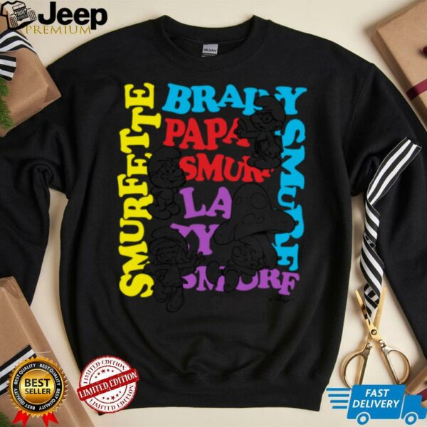 The Smurfs Character Outlines and Groovy Text Cartoon Shirt