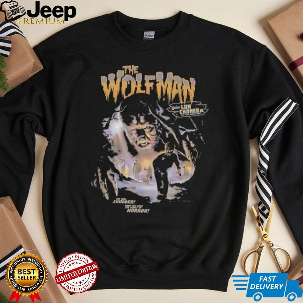 The Wolf Man shirt design featuring Lon Chaney Jr. as the Wolf Man