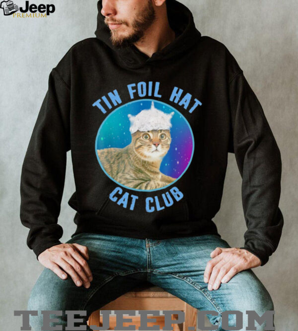 Tin foil hat cat club shirt