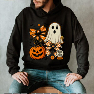 Vintage Cute Coquette Ghost Pumpkin Checkered Bow Halloween Shirt