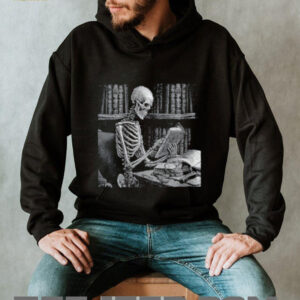 Womens Dark The Reader Skeleton Reading Book Bookworm Bookish V Neck Shirt