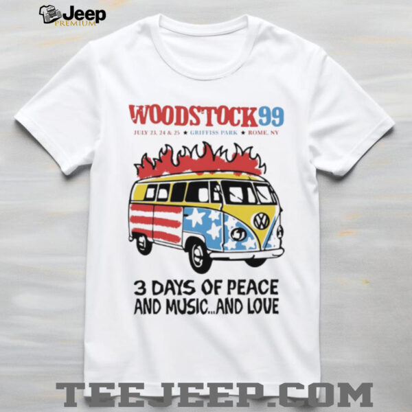 Woodstock 99′ 3 days of peace and music and love Volkswagen bus shirt
