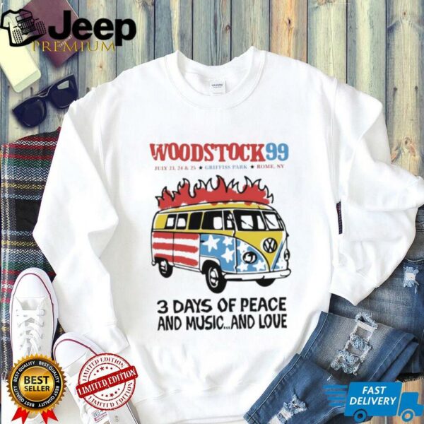 Woodstock 99′ 3 days of peace and music and love Volkswagen bus shirt