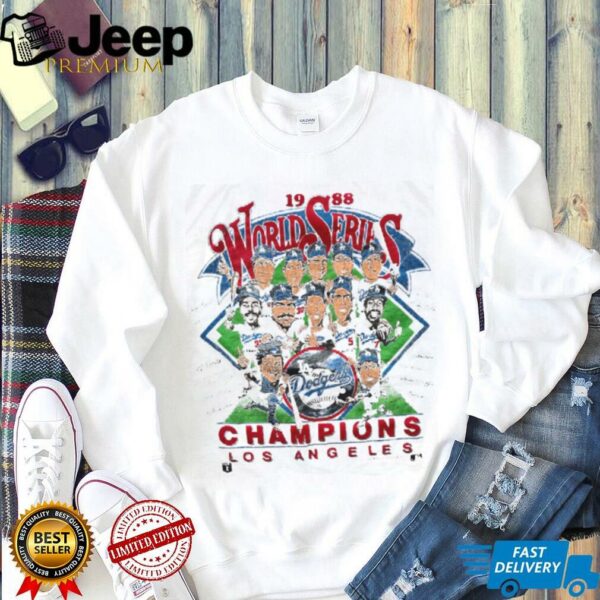 1988 Los Angeles Dodgers World Series Champions Vintage White Salem Sportswear MLB Caricature Shirt