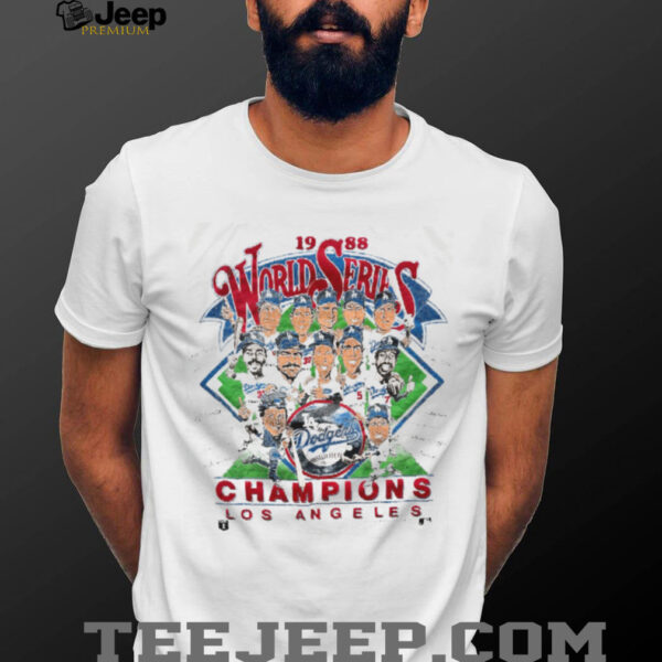 1988 Los Angeles Dodgers World Series Champions Vintage White Salem Sportswear MLB Caricature Shirt