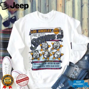 1990 Los Angeles Lakers Vintage White Nutmeg Mills “Showtime 90” Movie Poster Inspired NBA Shirt