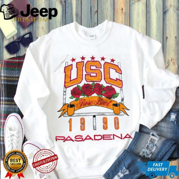 1990 USC Trojans Rose Bowl Pasadena California Vintage White Puff Print College Football Shirt
