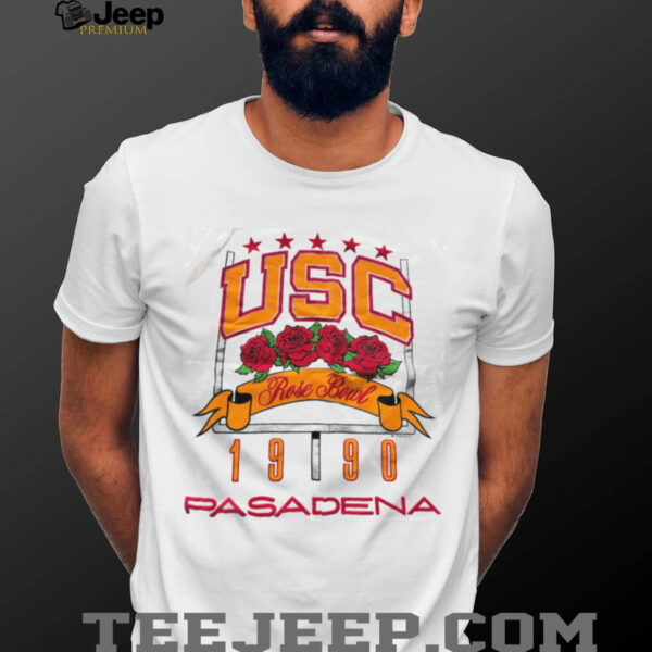 1990 USC Trojans Rose Bowl Pasadena California Vintage White Puff Print College Football Shirt