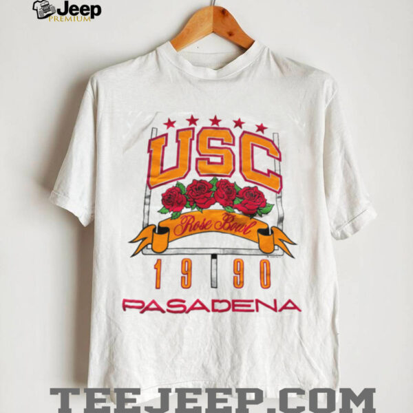 1990 USC Trojans Rose Bowl Pasadena California Vintage White Puff Print College Football Shirt