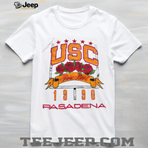 1990 USC Trojans Rose Bowl Pasadena California Vintage White Puff Print College Football Shirt