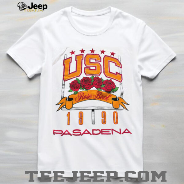 1990 USC Trojans Rose Bowl Pasadena California Vintage White Puff Print College Football Shirt