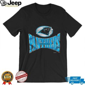 1996 Carolina Panthers Vintage Black Logo 7 Squeeze Spellout Logo NFL Shirt