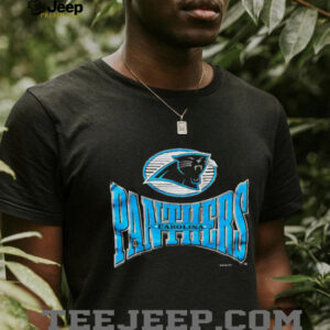 1996 Carolina Panthers Vintage Black Logo 7 Squeeze Spellout Logo NFL Shirt