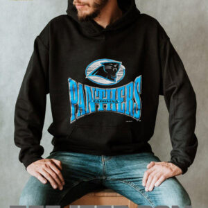 1996 Carolina Panthers Vintage Black Logo 7 Squeeze Spellout Logo NFL Shirt