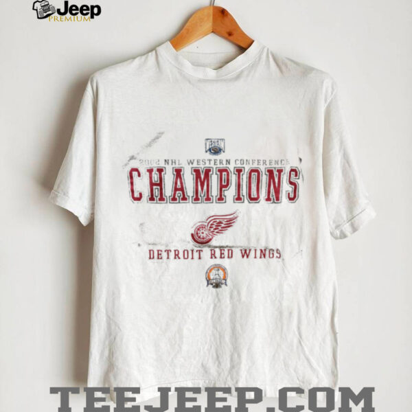 2002 Detroit Red Wings Western Division Champions Stanley Cup Finals Vintage Grey Lee Sport NHL  Shirt