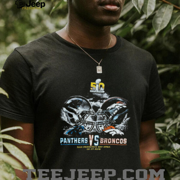 2016 Carolina Panthers vs. Denver Broncos Super Bowl 50 Helmet Match Up Faded Black NFL Shirt