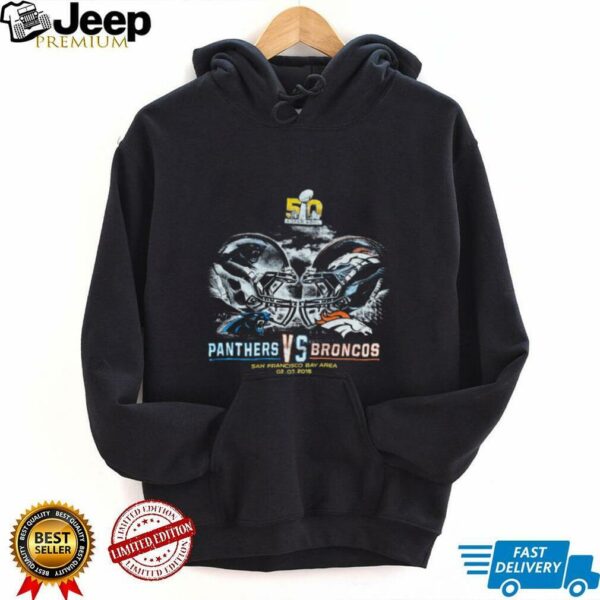 2016 Carolina Panthers vs. Denver Broncos Super Bowl 50 Helmet Match Up Faded Black NFL Shirt