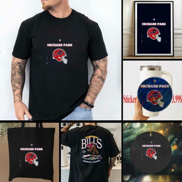 2025 Buffalo Bills Red Helmets Orchard Park Highmark Stadium 2 sided t shirt