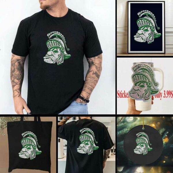 Awesome Michigan State University Spartans Big Head Logo T Shirt