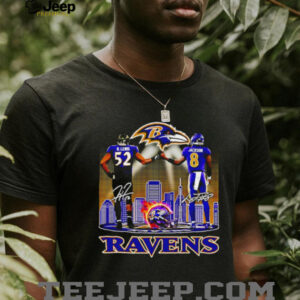 Baltimore Ravens R. Lewis and Jackson signature city skyline shirt