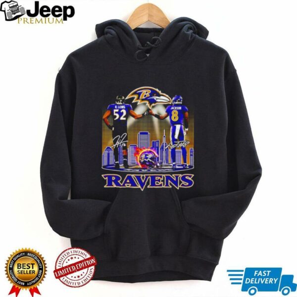Baltimore Ravens R. Lewis and Jackson signature city skyline shirt